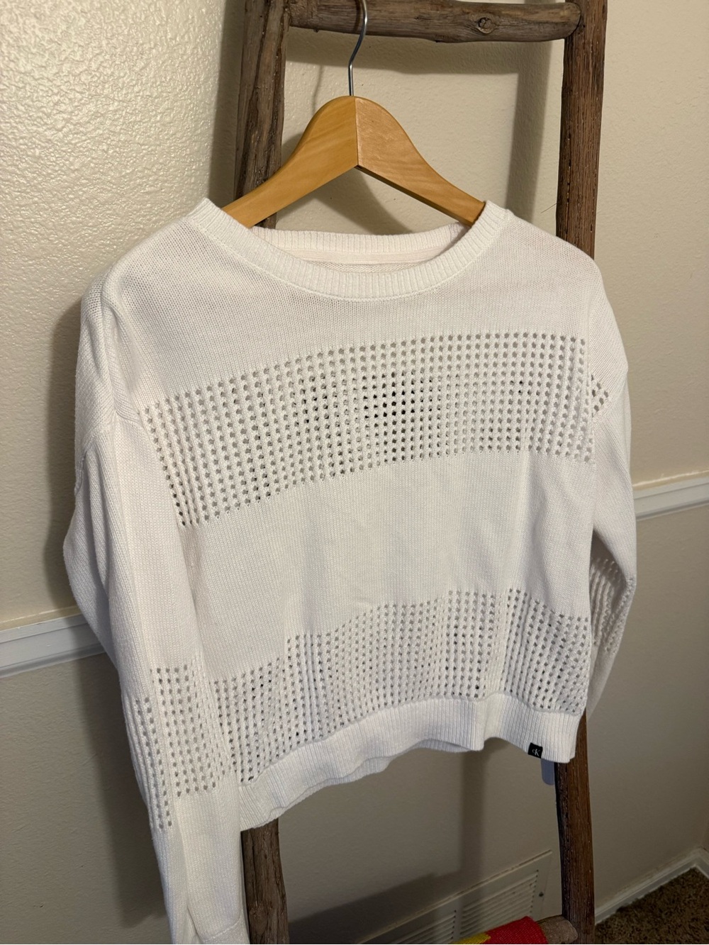 Calvin Klein Jeans White Openwork Knit Pullover 100% Cotton